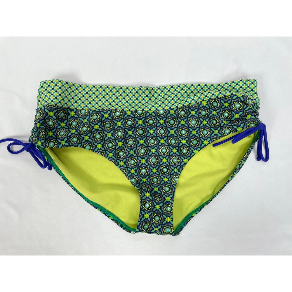 Prana Ailani Bikini Bottoms Women Large Green Ruched Sides Roll Down Waist